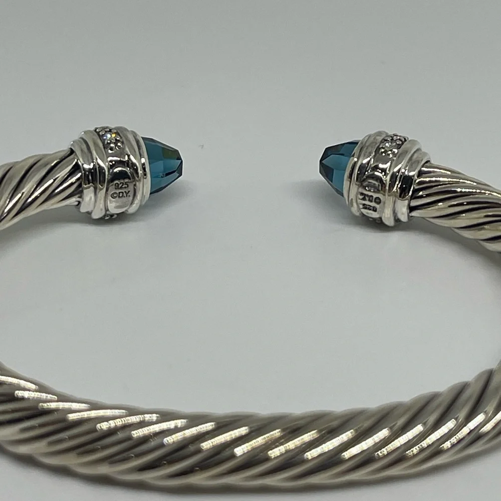 David Yurman Bracelet Sterling Silver with Hampton Blue Topaz and Diamonds, 7mm - Picture 4 of 10
